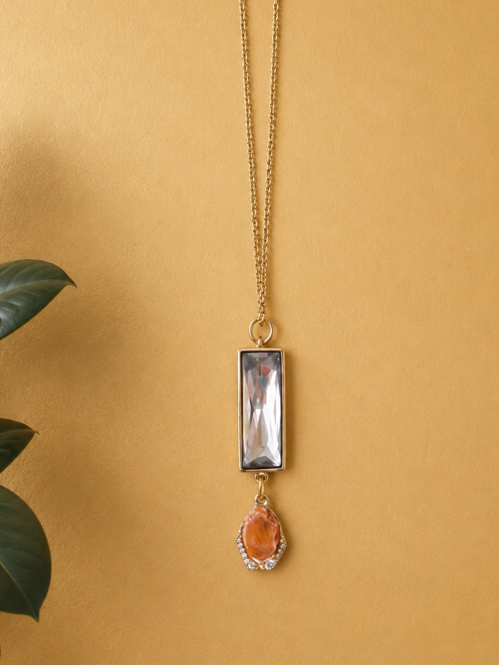 Boutique Golden Necklace NWT Long in length with Stone Charm